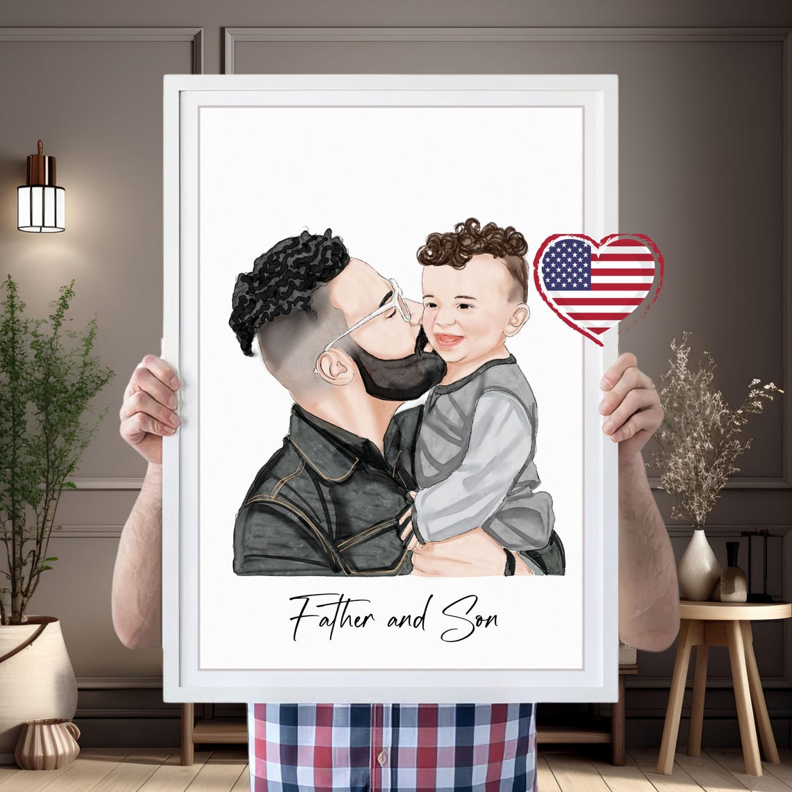 Hand Painted Father and Son Watercolor Portrait Custom Gift Poster - Image 5