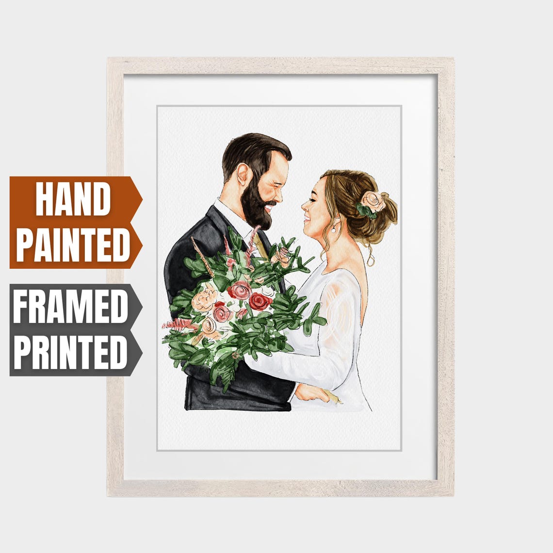 Framed Watercolor Portrait From Photo Gift Wedding Anniversary Gift Wife Husband Hand Painted Family Portrait Wedding Photo Painting - Image 4