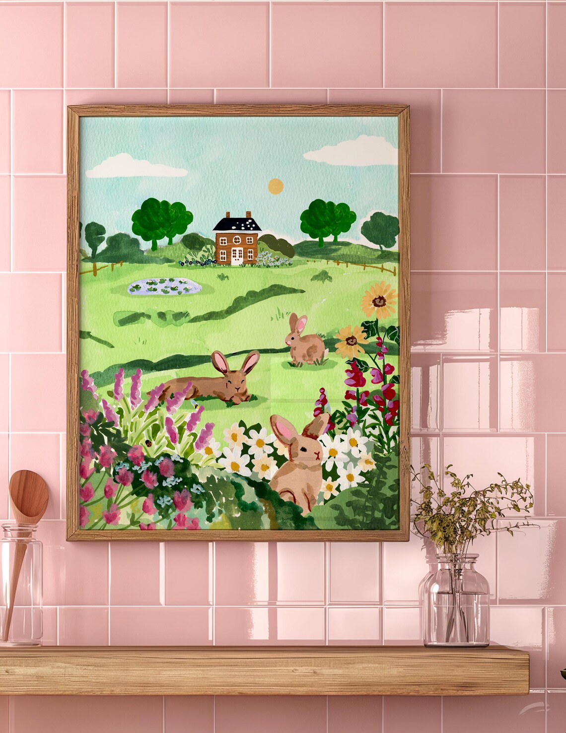 Rabbit Field Art Print, Country Farmhouse Decor - Image 2