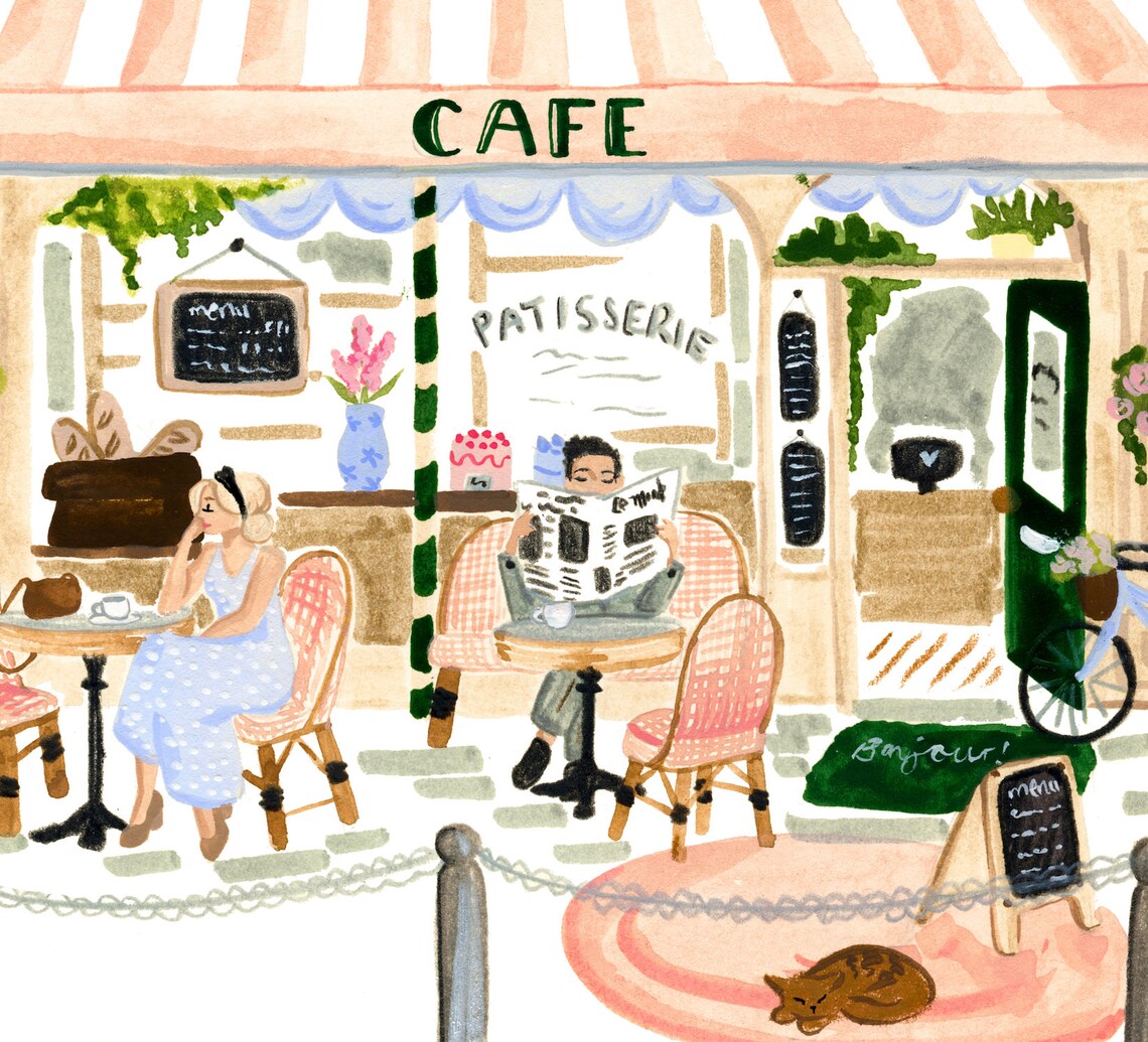 Parisian Scene Illustration, Paris Travel Poster - Image 3