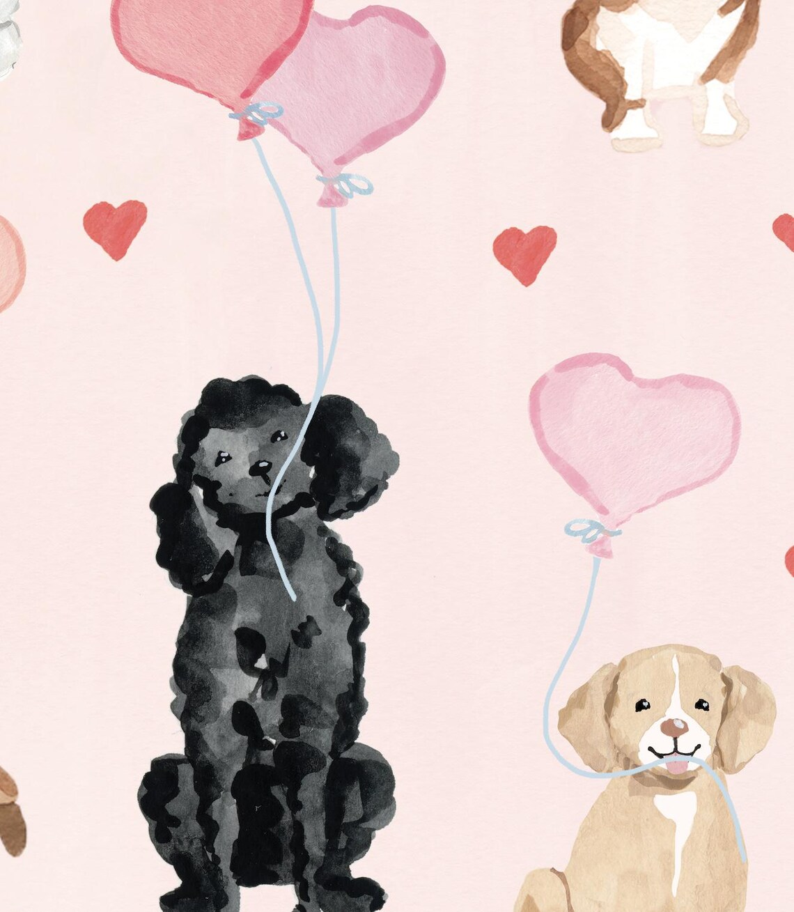 Valentine's Day Dogs Art Print, Cute Animal Painting - Image 2