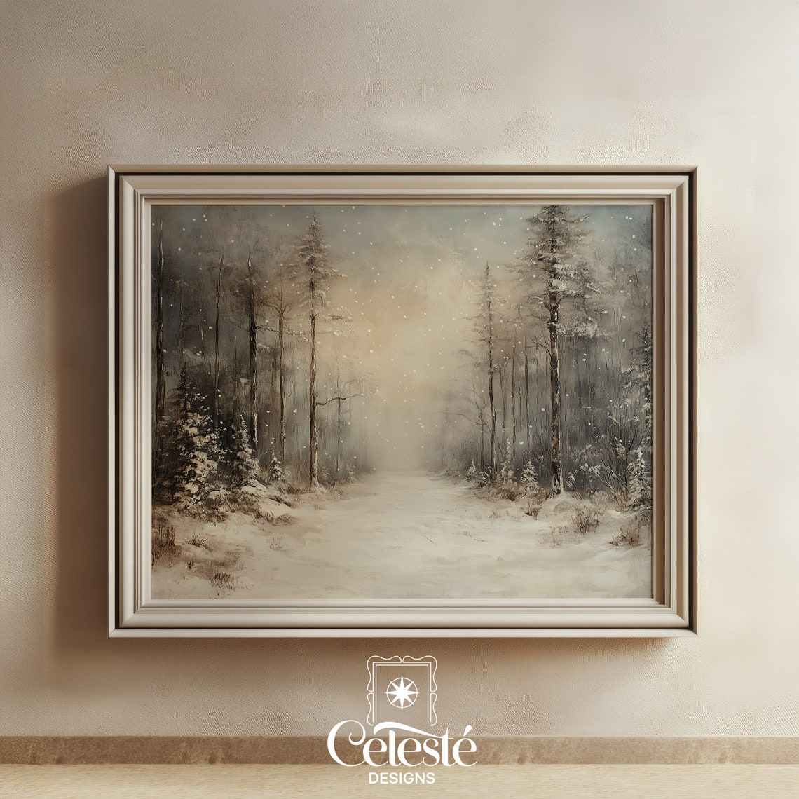Misty Winter Forest Snowy Path Serene Landscape Winter Wall Art