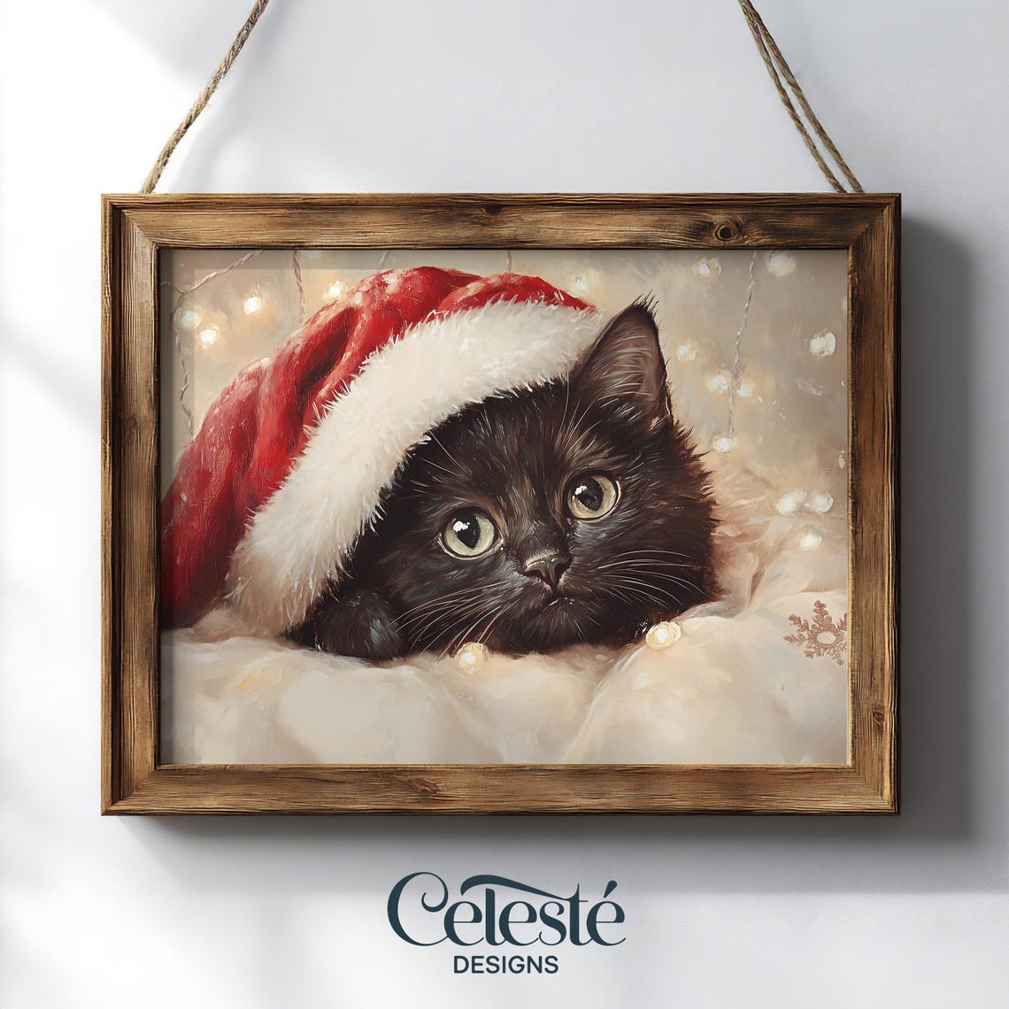 Black Kitten Santa Hat Cute Christmas Kitty Holiday Portrait Poster