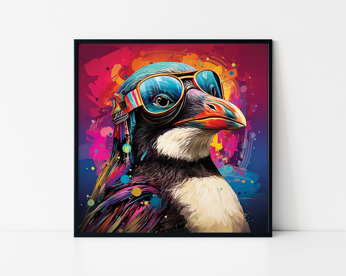 Psychedelic Penguin With Glasses, Wall Art Print