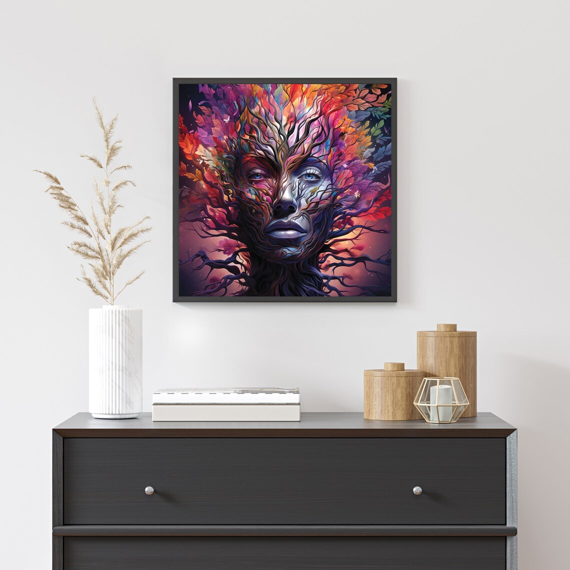 Tree Of Life Woman Face Autumn Leaves Psychedelic Goddess Poster - Image 5