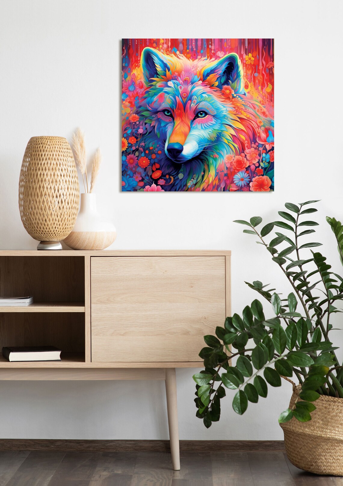 Colorful Rainbow Wolf Face Vibrant Floral Wildlife Pop Art Poster - Image 5
