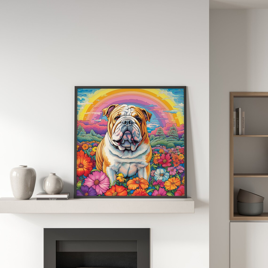 Bulldog Flower Field Rainbow Colorful Puppy Garden Meadow Poster - Image 5