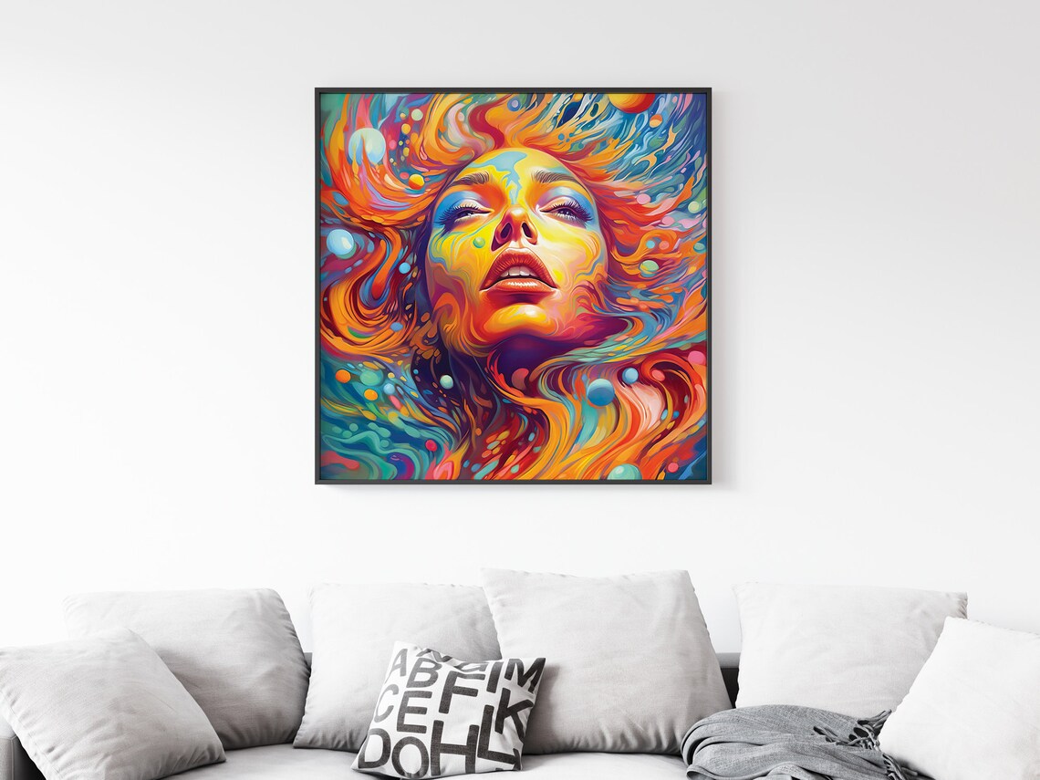 Psychedelic Woman Face Rainbow Flowing Colors Trippy Art Poster - Image 2