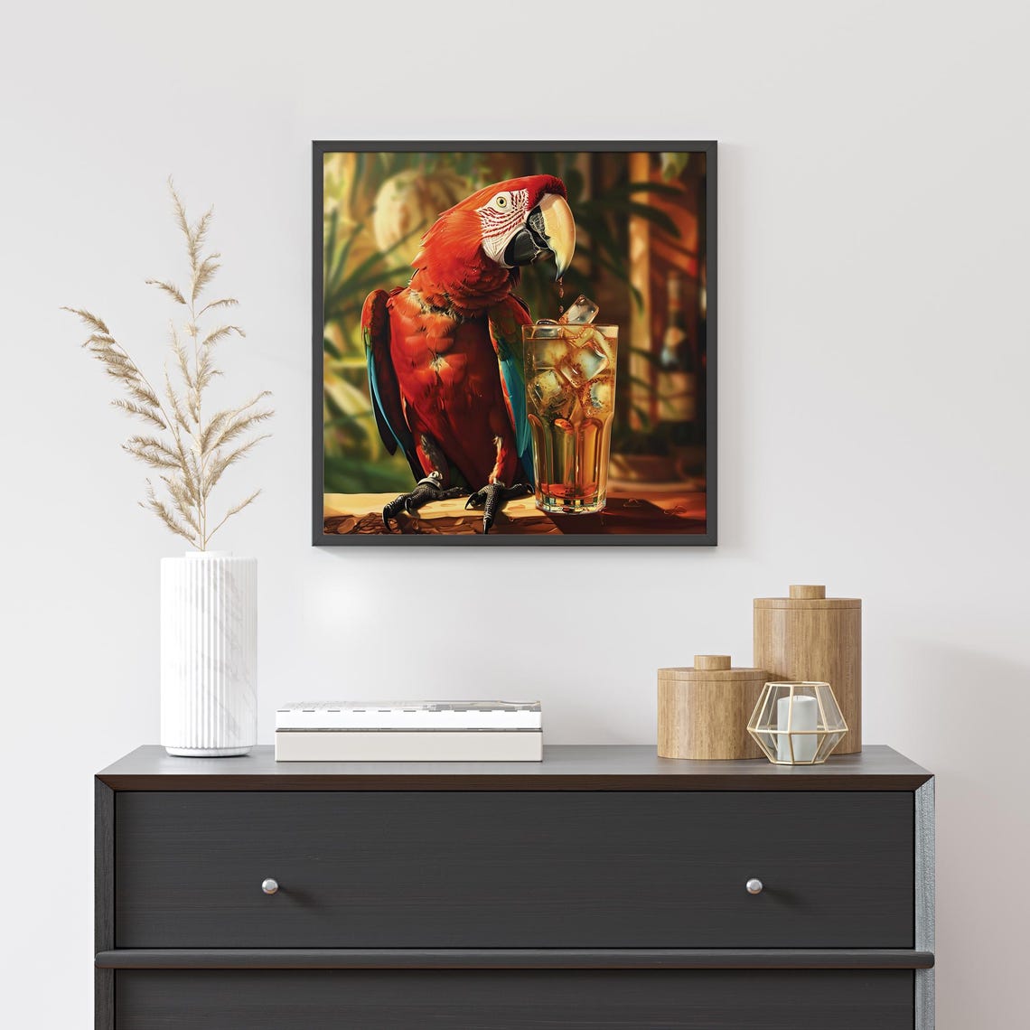Red Macaw Parrot Drinking Iced Cocktail Funny Tropical Bird Poster - Image 3