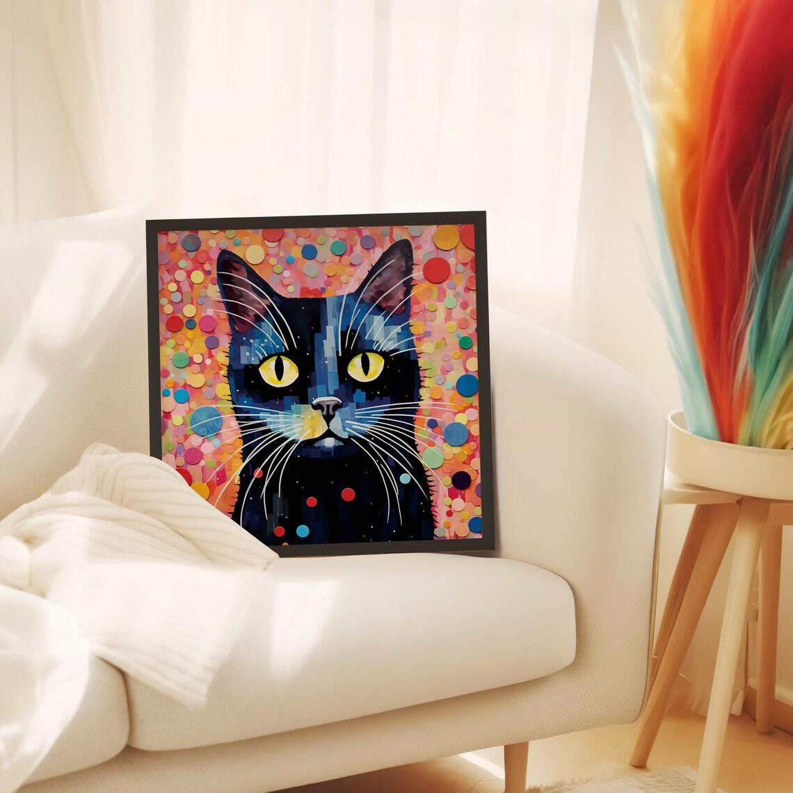 Black Cat Confetti Dots Colorful Mosaic Playful Feline Art Poster - Image 3