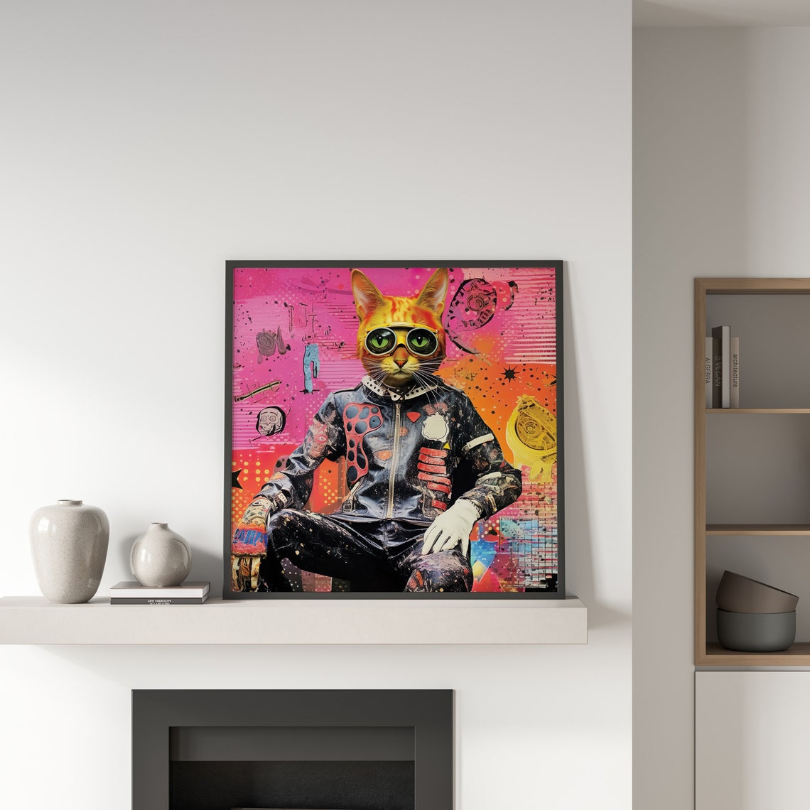 Cool Orange Cat Racer Pop Art Pink Racing Suit Portrait Poster - Image 5