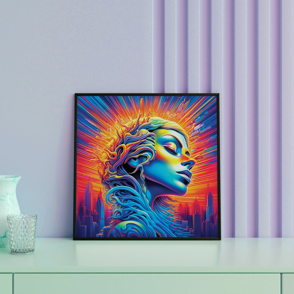 Neon Woman Profile City Sunset Radiant Psychedelic Beauty Poster - Image 5