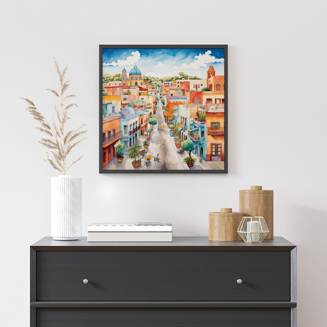 Colorful Colonial Town Watercolor Street Charming Old City Poster - Image 3