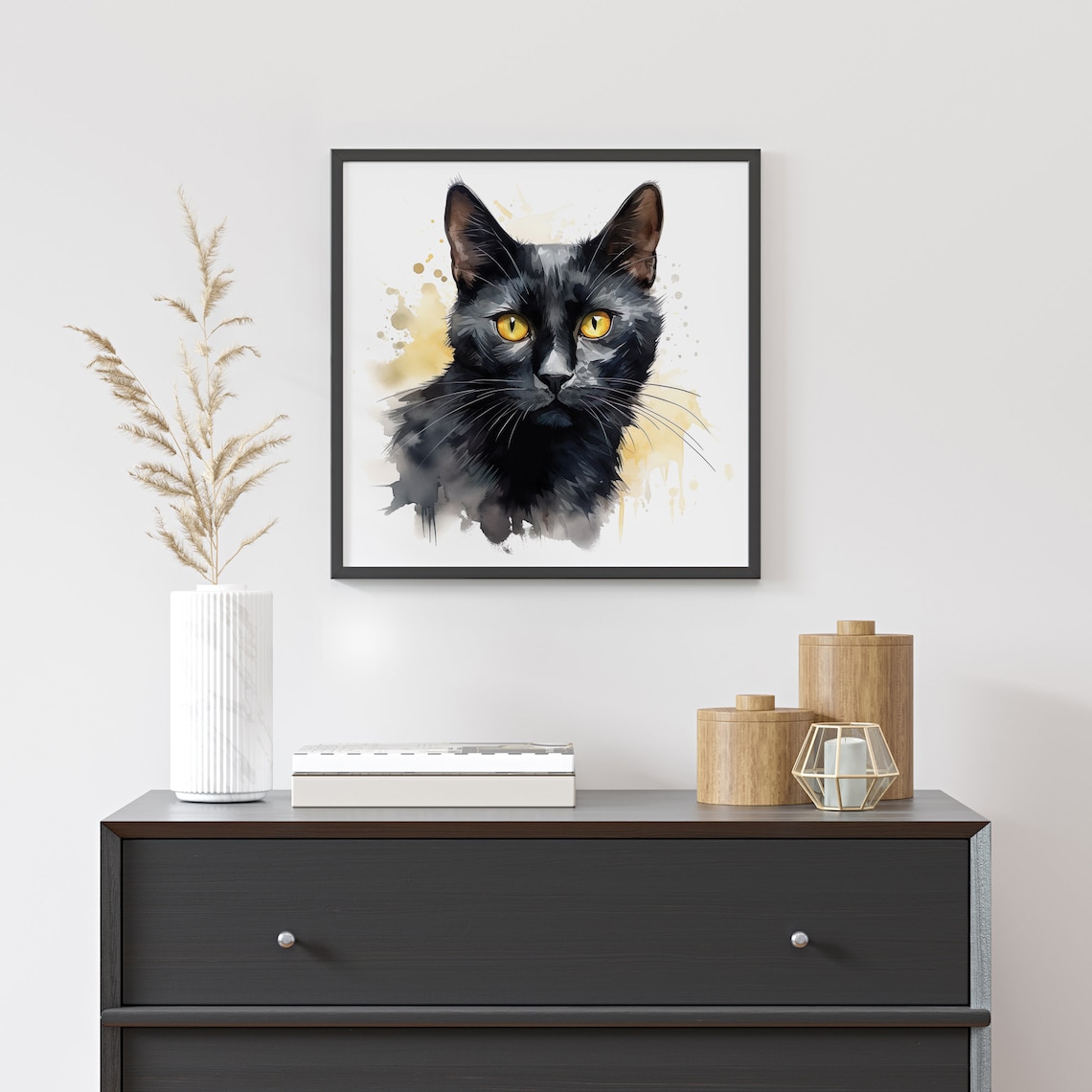 Black Cat Watercolor Portrait Golden Eyes Elegant Feline Art Poster - Image 4