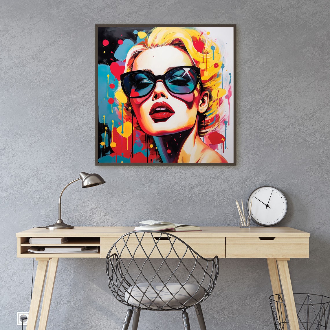 Woman Portrait In Pop Art Style Framed Poster Pop Art Modern Wall Art Woman With Glasses Pop Art Colorful Woman Portrait Poster - Image 4