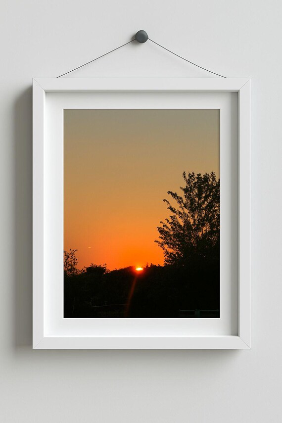 Iowa Sunset 2 Orange Dusk Tree Line Silhouette Evening Poster
