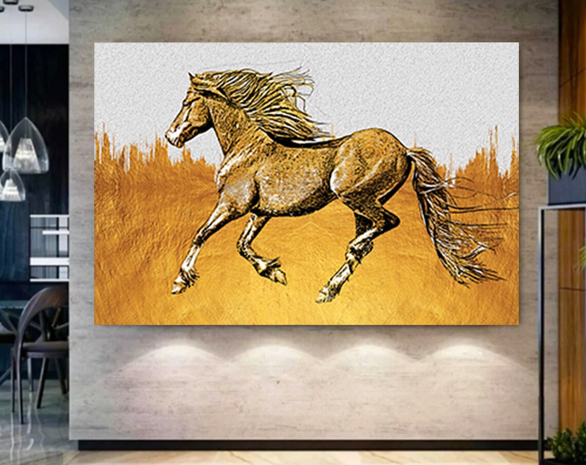 Golden Horse Galloping Painting Elegant Equine Motion Poster