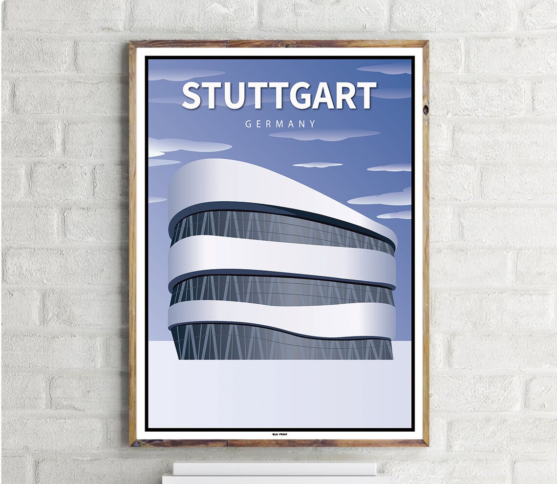 Mercedes-Benz Museum Stuttgart Vintage Travel Poster
