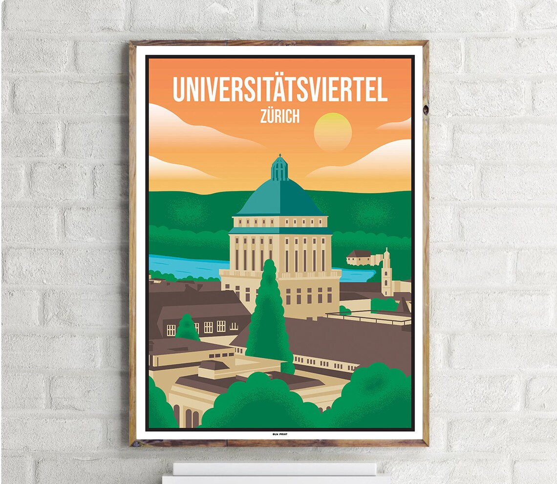 Universittsviertel Zürich Vintage Travel Poster