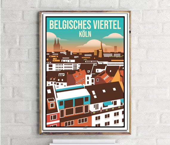 Cologne Belgisches Viertel Vintage Travel Poster