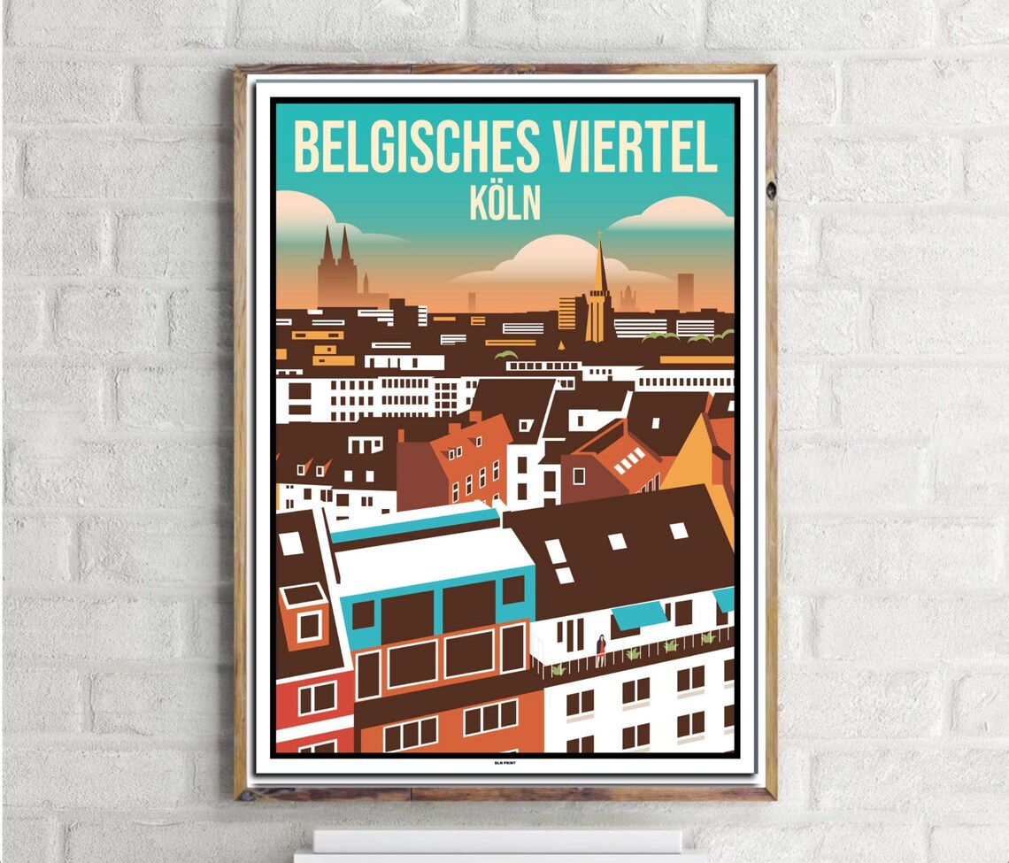 Cologne Belgisches Viertel Vintage Travel Poster