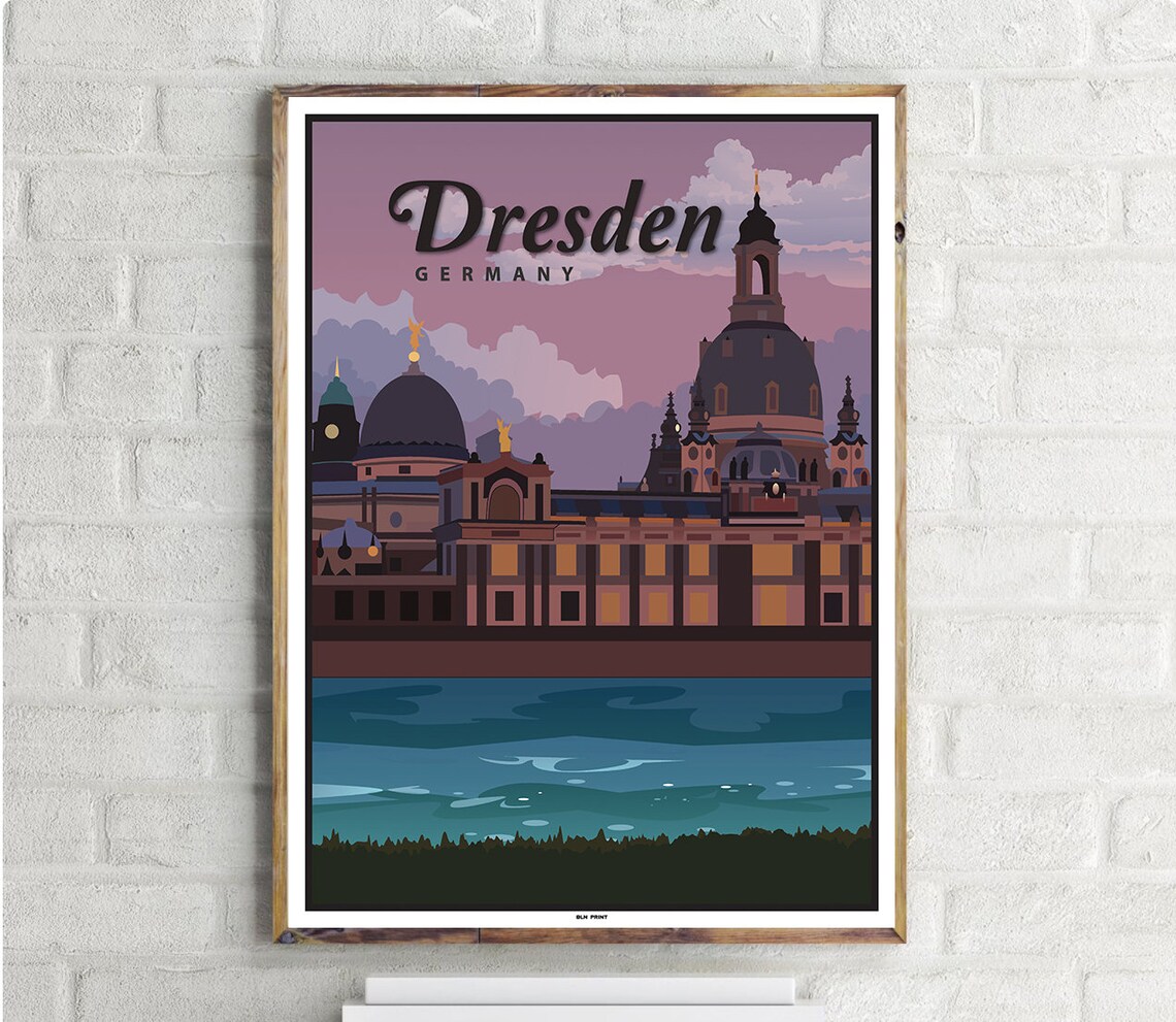 Dresden Elbufer Vintage Travel Poster, Germany