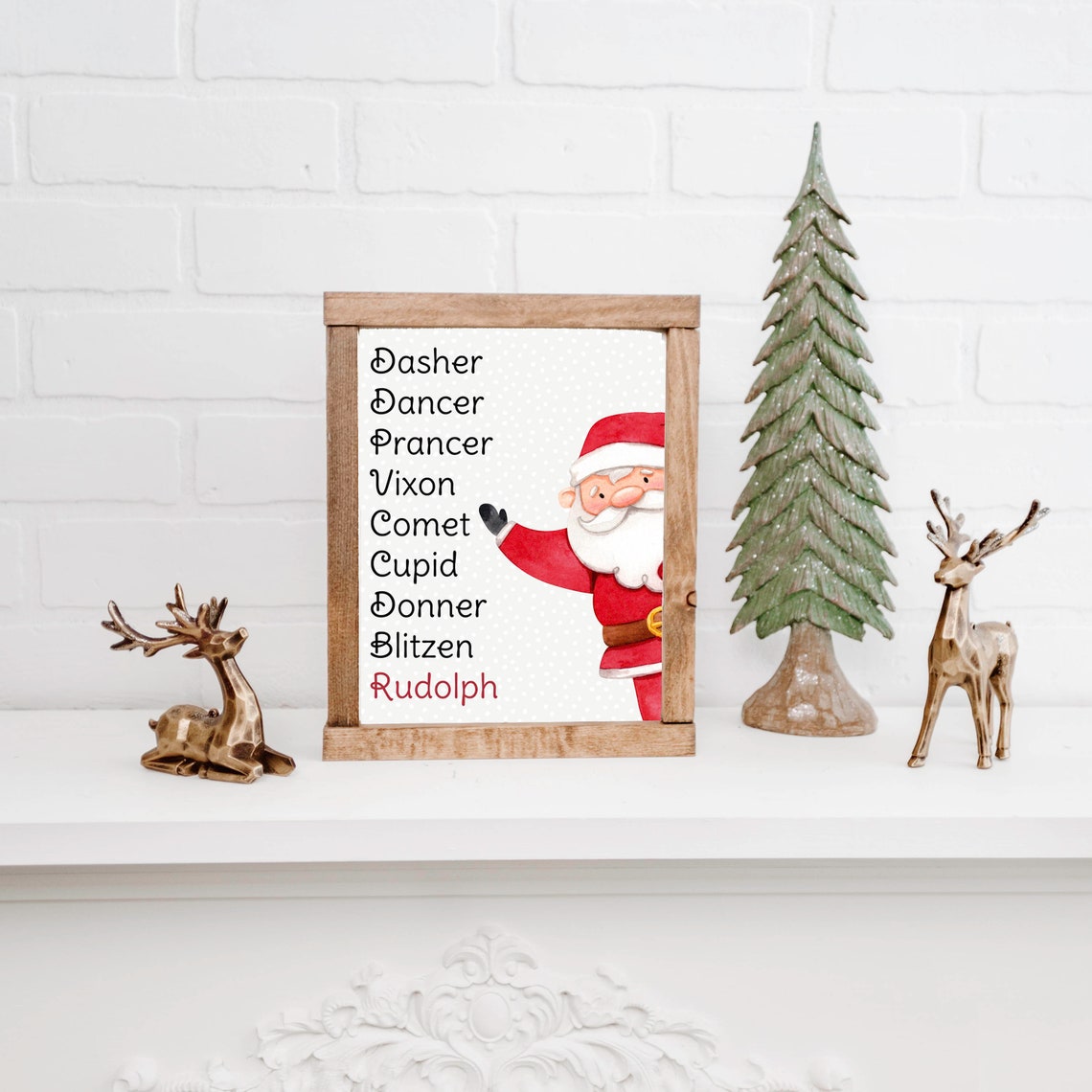 Reindeer Names List With Cute Santa Christmas Holiday Decor Wall Art - Image 3