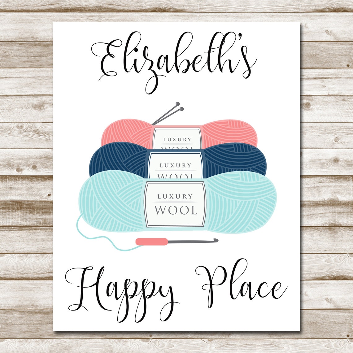 Personalized Yarn Skein Happy Place Knitting Craft Room Sign Wall Art - Image 4