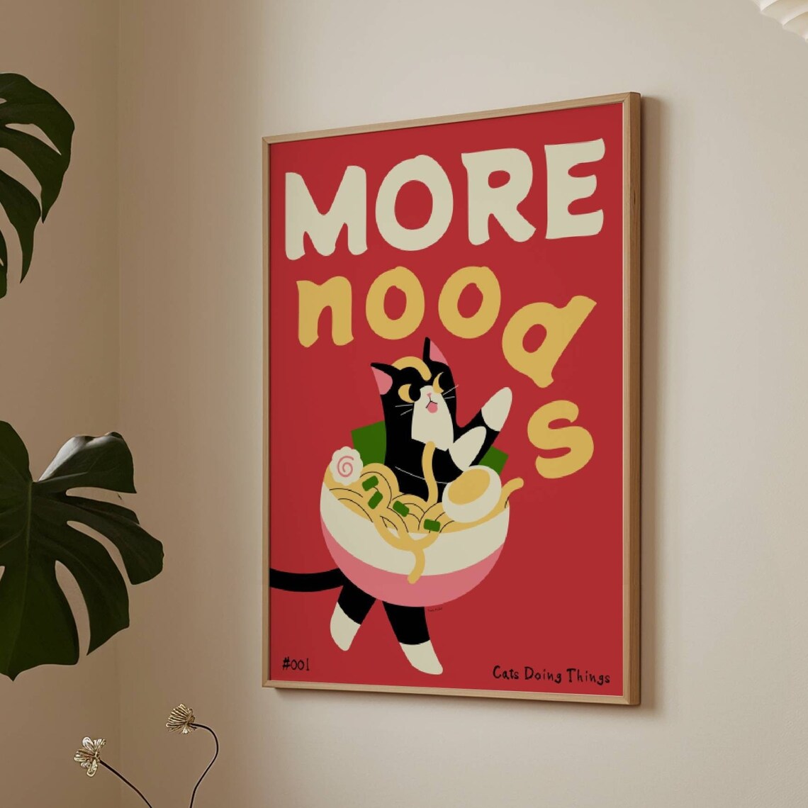 Ramen Cat Japanese Food Art Print, Cute Tuxedo Cat
