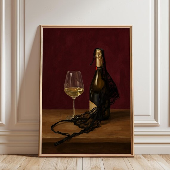 Wine And Lace Wall Art Moody Feminine Still Life Print Dark Academia Decor Romantic Artwork Elegant Bedroom