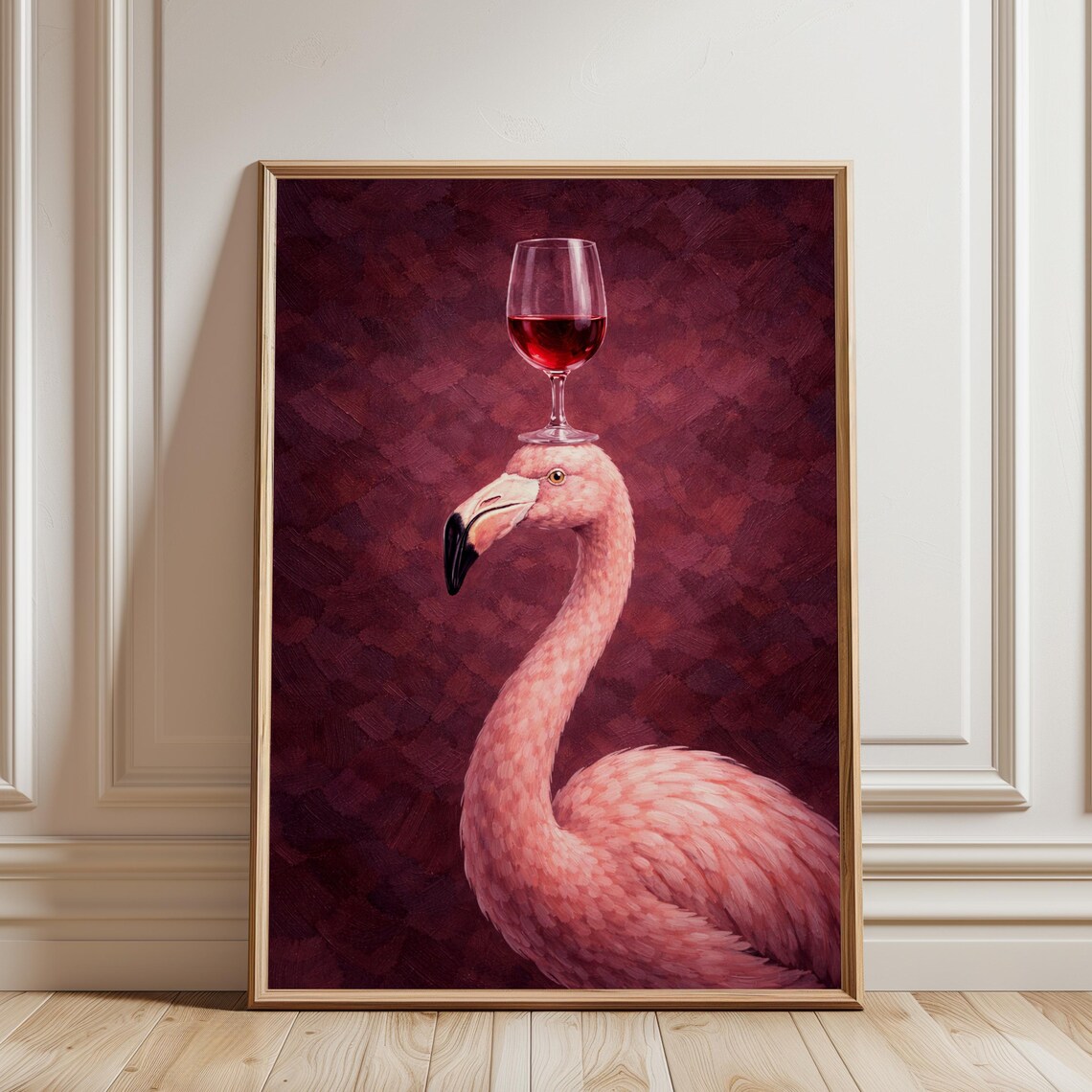 Funny Flamingo Poster Print, Wine Lover Bar Cart Decor