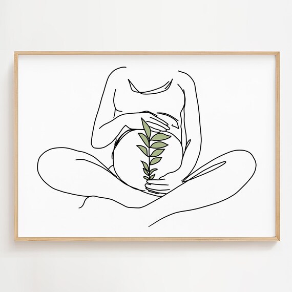Pregnant Woman Line Art, Minimalist Motherhood Art Print