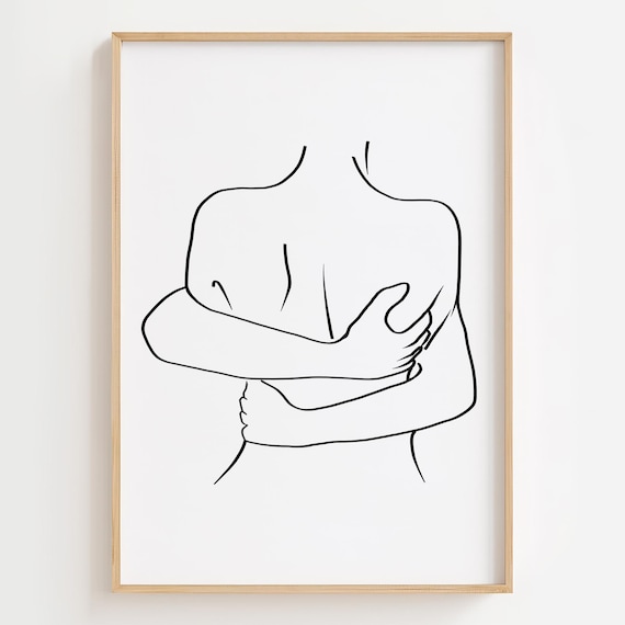 Abstract Couple Hug Line Art Print, Minimalist Decor