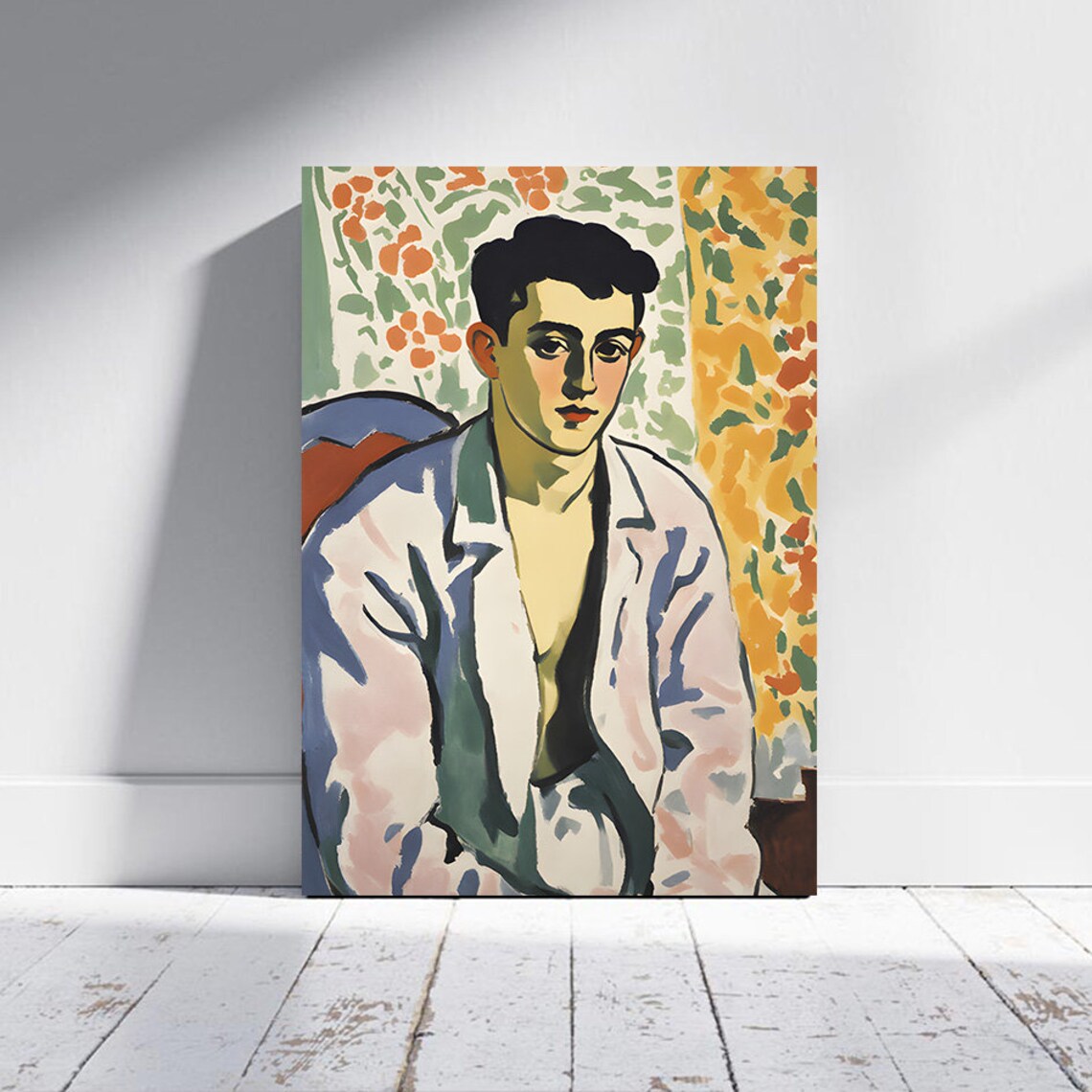 Man In Front Of Flowers In Pajamas Art Print