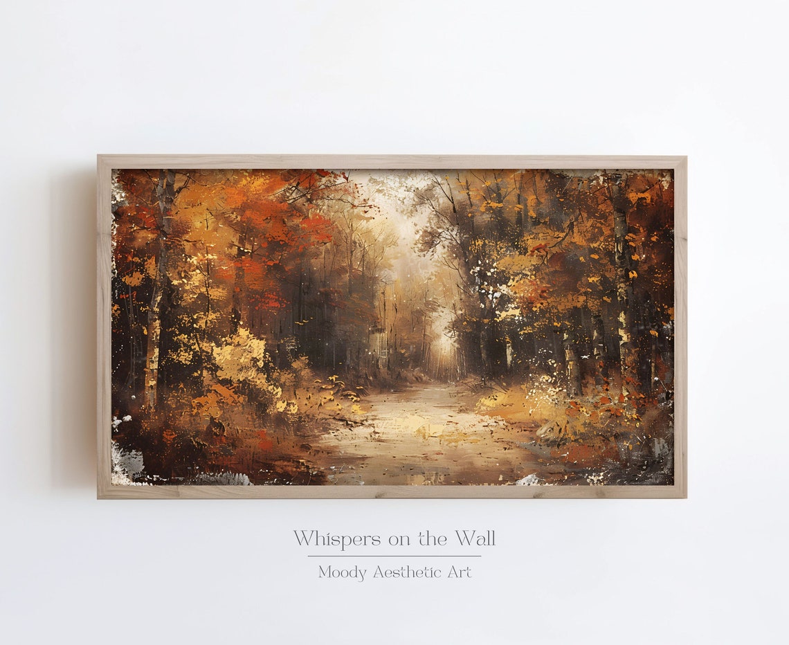 Misty Autumn Forest Path Soft Golden Fall Vintage Landscape Poster - Image 3