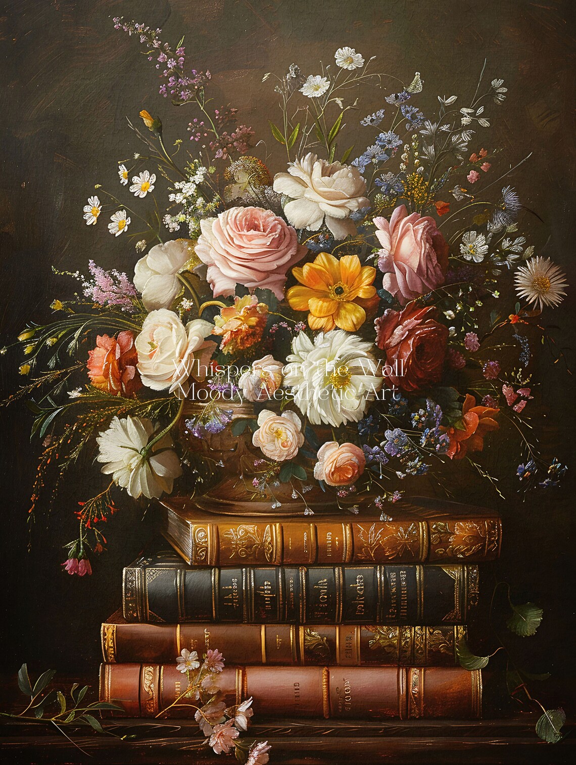 Floral Leather Bound Books Art Print, Dark Academia - Image 5