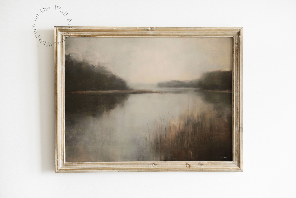 Dark Academia Lake Art Print, Moody Nature Decor