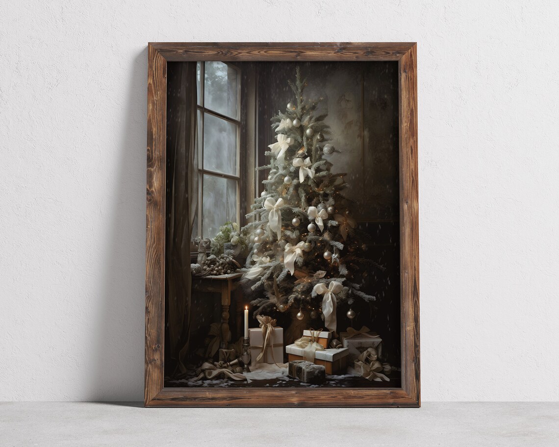 Vintage Christmas Tree Art Print, Moody Cottagecore - Image 2