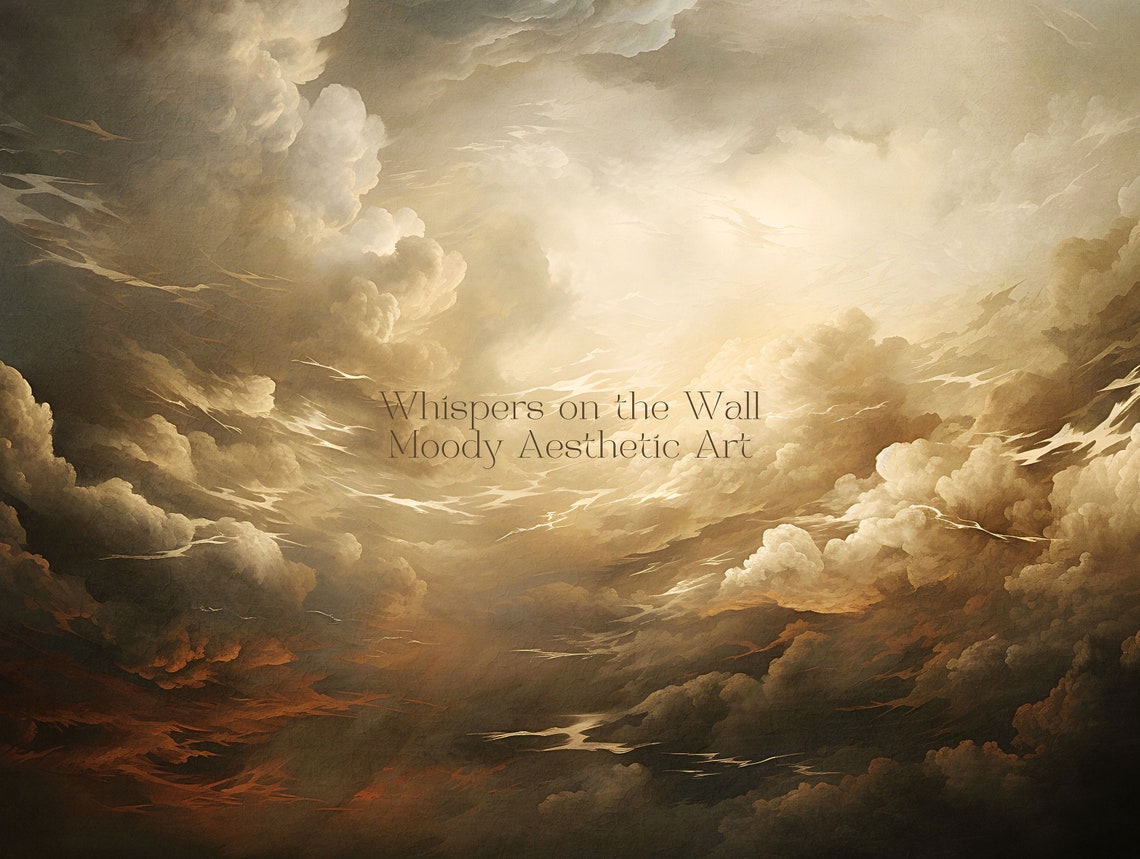 Dramatic Golden Storm Clouds Sunset Sky Moody Oil Painting Poster - Image 5