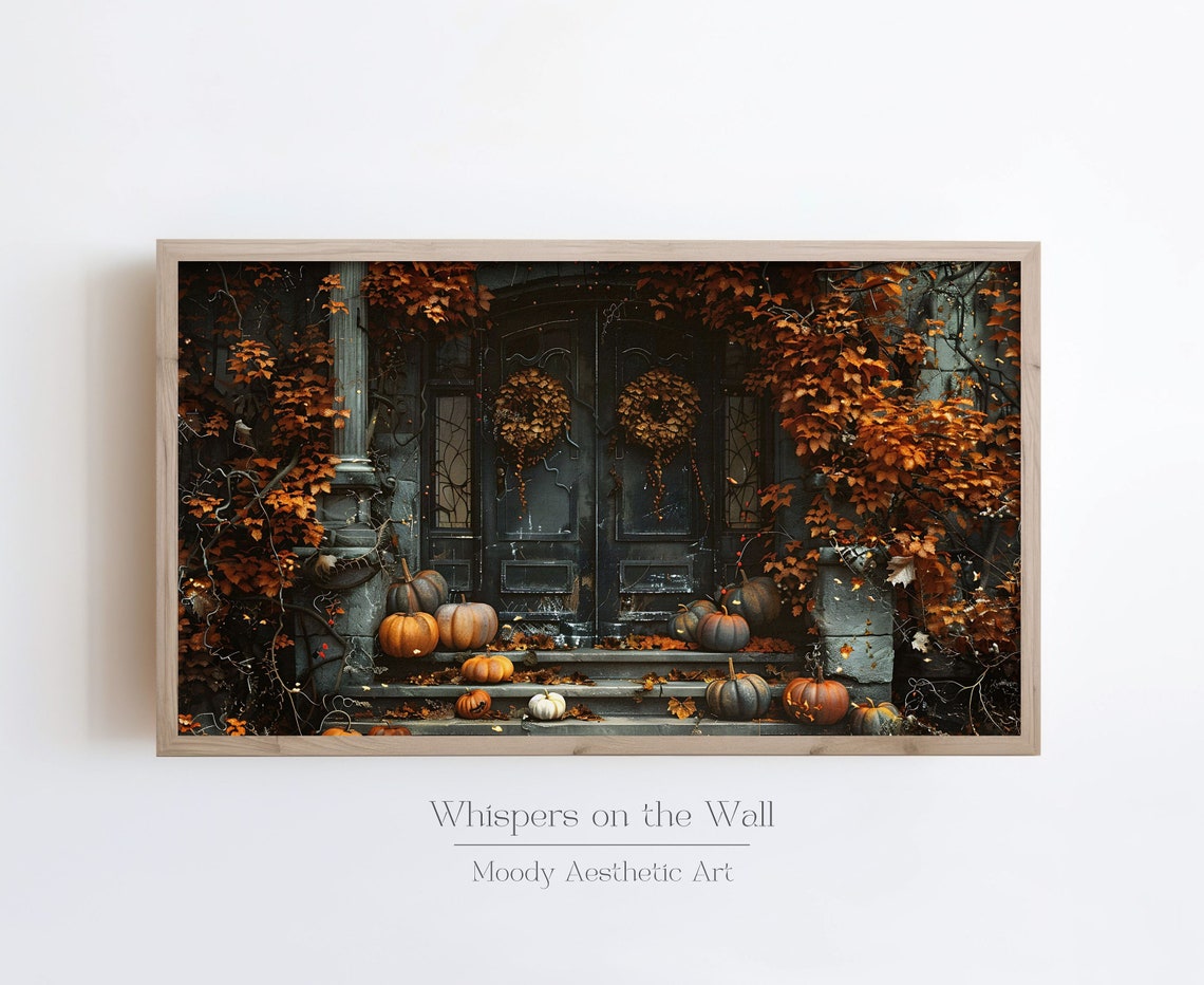 Gothic Halloween Door Pumpkins Moody Fall Vintage Oil Painting Poster - Image 3