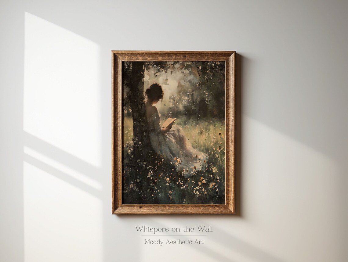 Reading In The Wildflowers Art Print, Moody Spring - Image 2