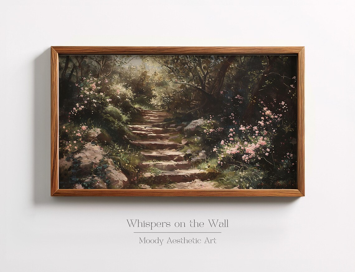 Spring Cottagecore Floral Staircase, Vintage Art Print - Image 3