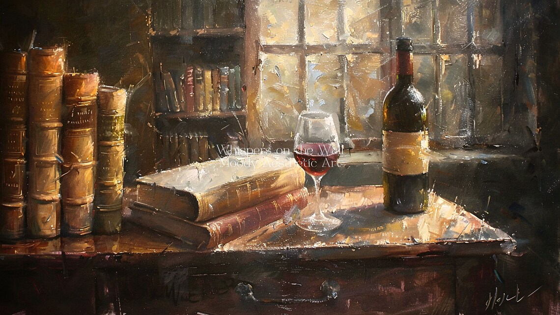 Dark Academia Wine and Books Vintage Library Painting Poster - Image 5