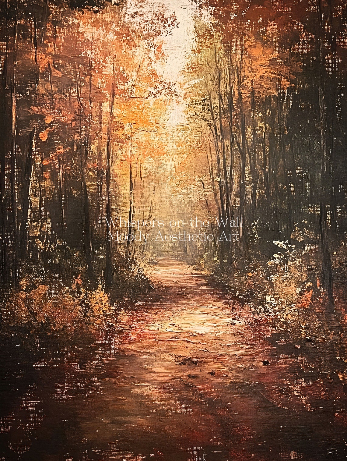 Golden Autumn Forest Path Warm Vintage Fall Landscape Oil Poster - Image 5