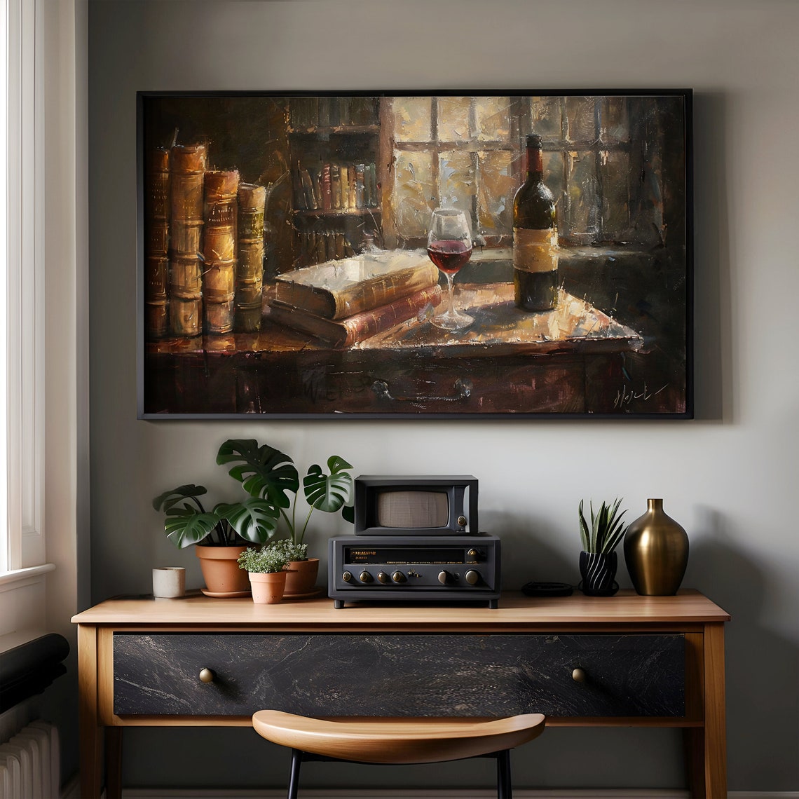 Dark Academia Wine and Books Vintage Library Painting Poster - Image 4