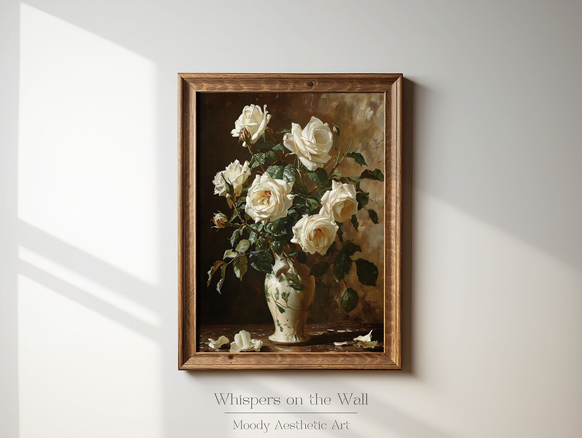White Roses Vintage Still Life Art Print - Image 3