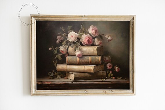 Spring Storybook Romance Art Print Moody Dark Academia Print Book Still Life Wall Art Floral Bookish Decor