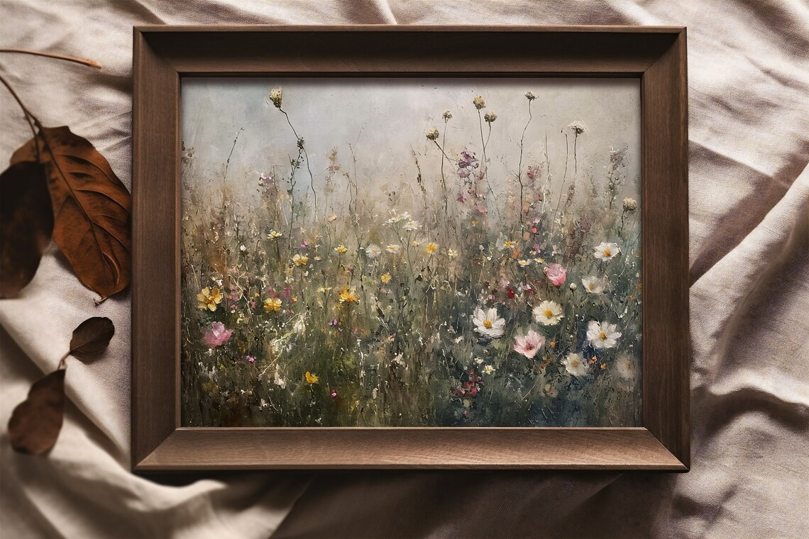 Muted Wildflower Landscape, Moody Floral Art Print - Image 3