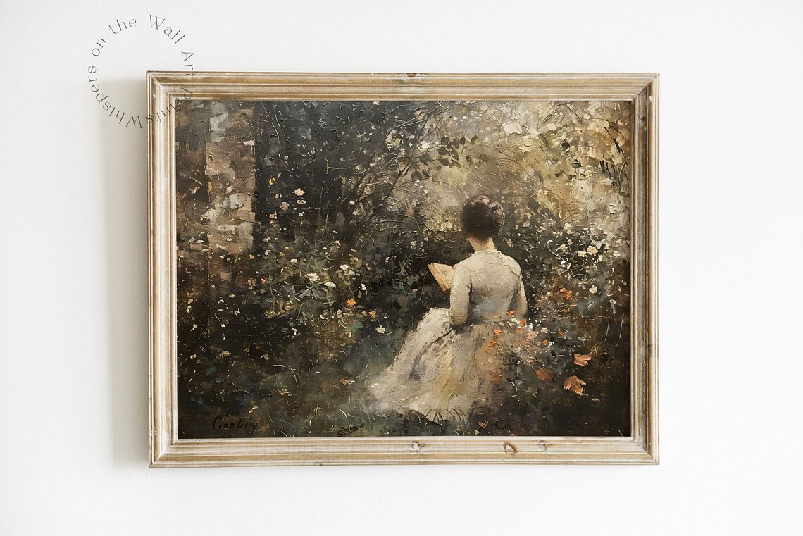 Autumn Woman Reading Art Print, Light Academia