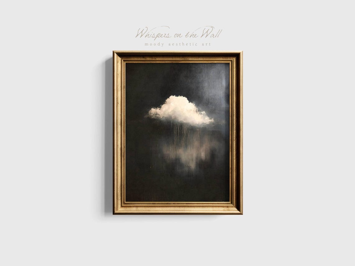 Moody White Rain Cloud On Dark Night Sky Minimalist Art Poster - Image 3